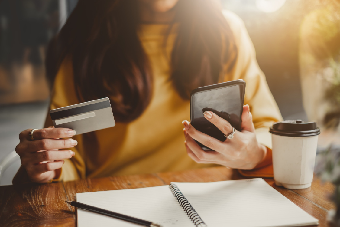woman paying securely with a credit card