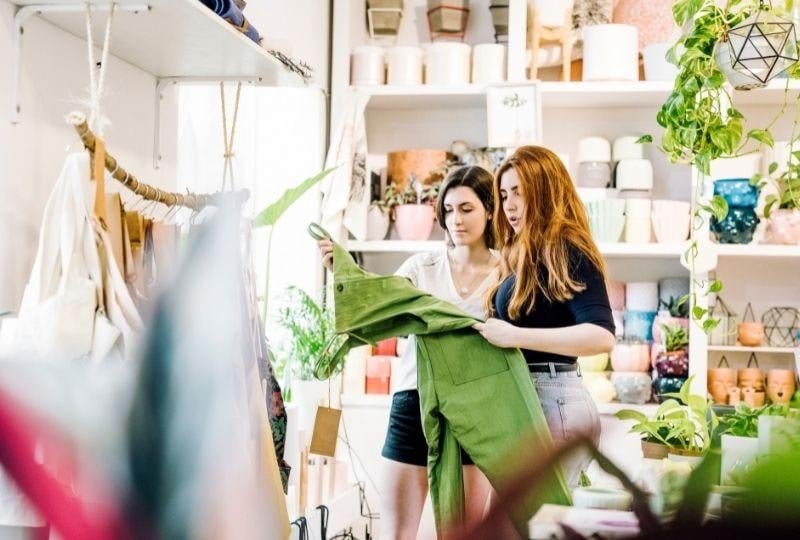 a customer finding a great item in a gift shop