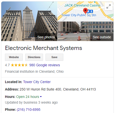 Electronic Merchant Systems Google My Business page