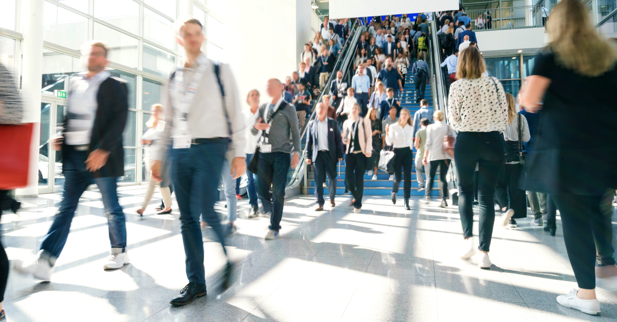 People attending a financial institution tradeshow